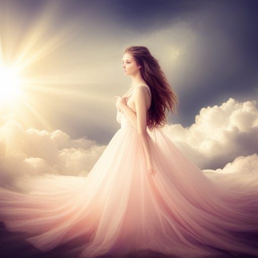 Princess in Ballgown Bathed in Heavenly Light
