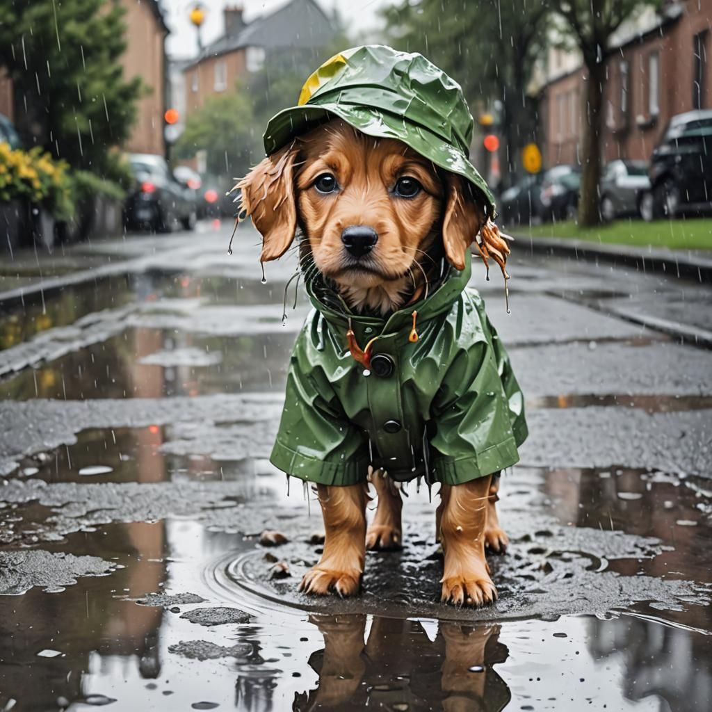 Cute Puppy Splashing in Puddles: Abstract Art