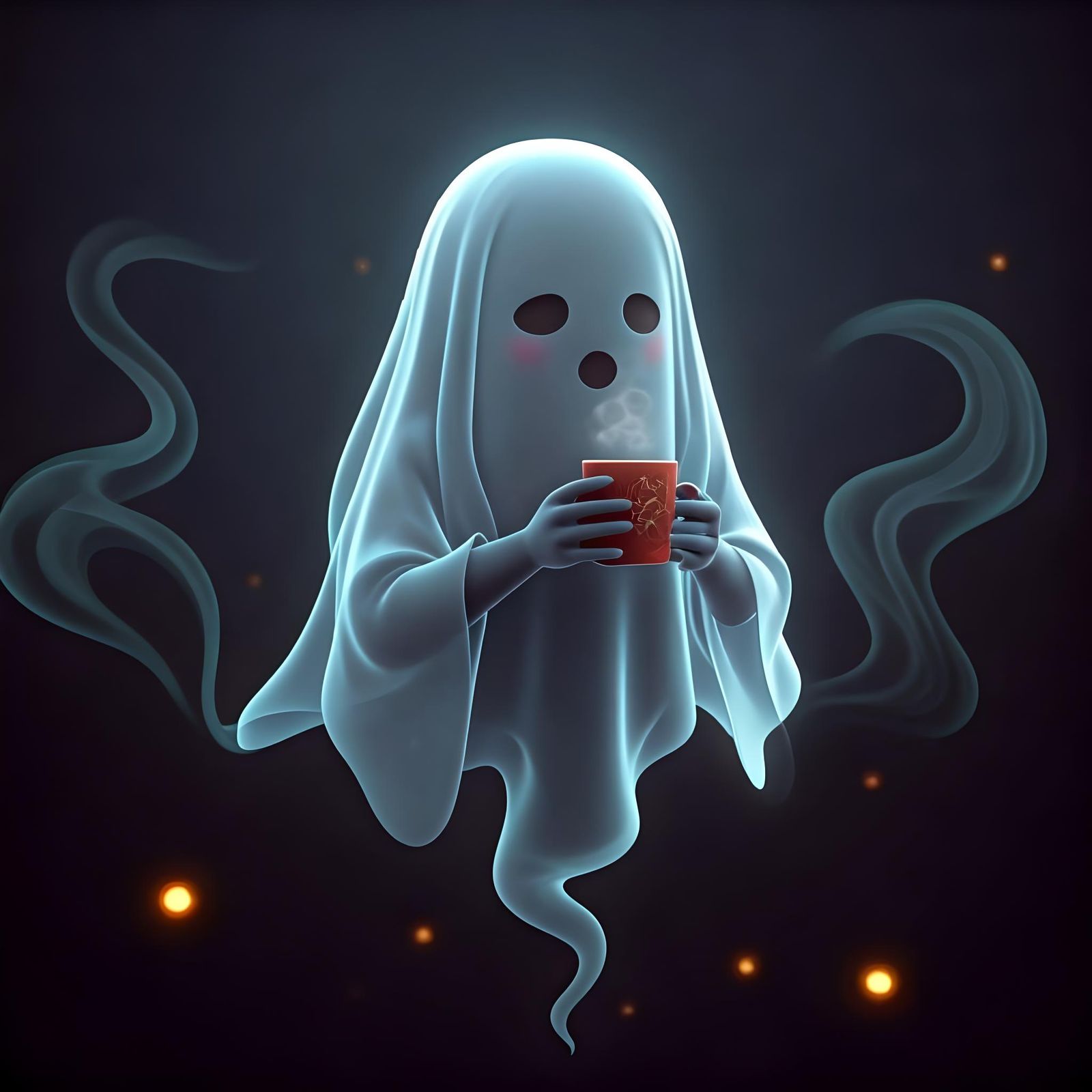 Ghostly Morning Coffee in 3D Anime Art