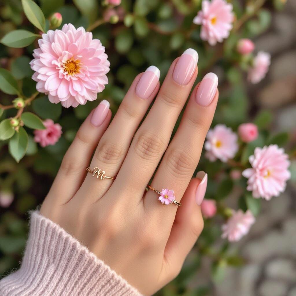 Elegant Pink Floral Manicure with French Tips