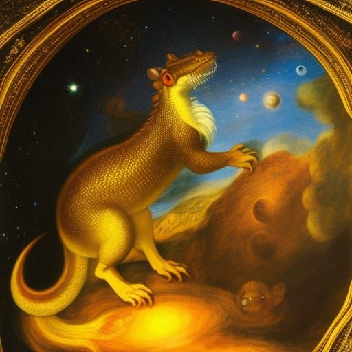 Giant Jupiterian Mousedragon Reading Marx in Space