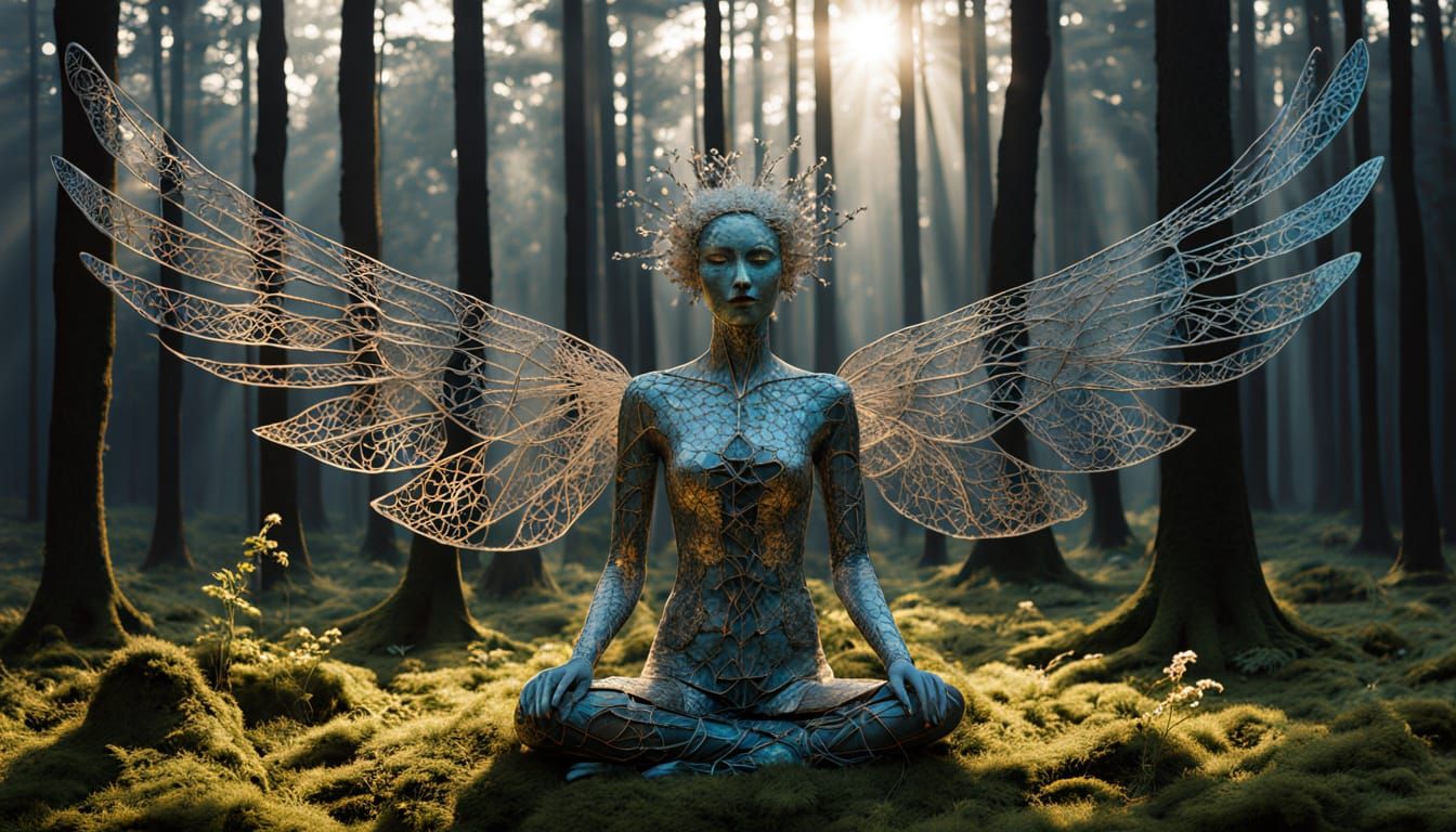 Surreal Goddess Rises from the Forest Floor in a Vibrant, Ir...
