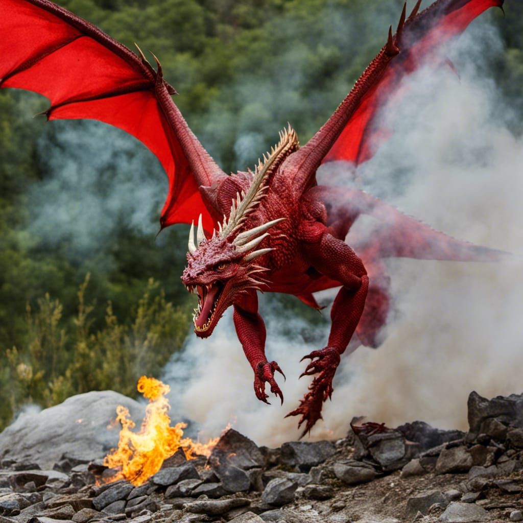 Red Dragon Spewing Fire - Dungeons & Dragons Monster