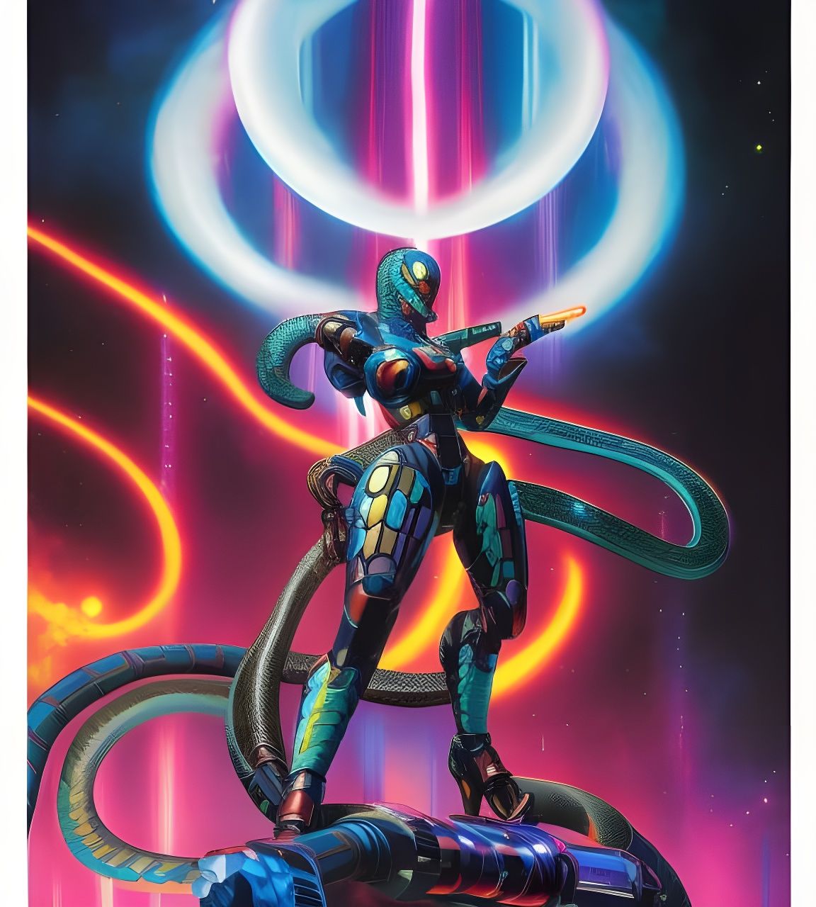 Python snake mecha cobra, by Jim Cheung, by lisa frank, by greg rutkowski, noctilucent volumetric lighting colorful pri...