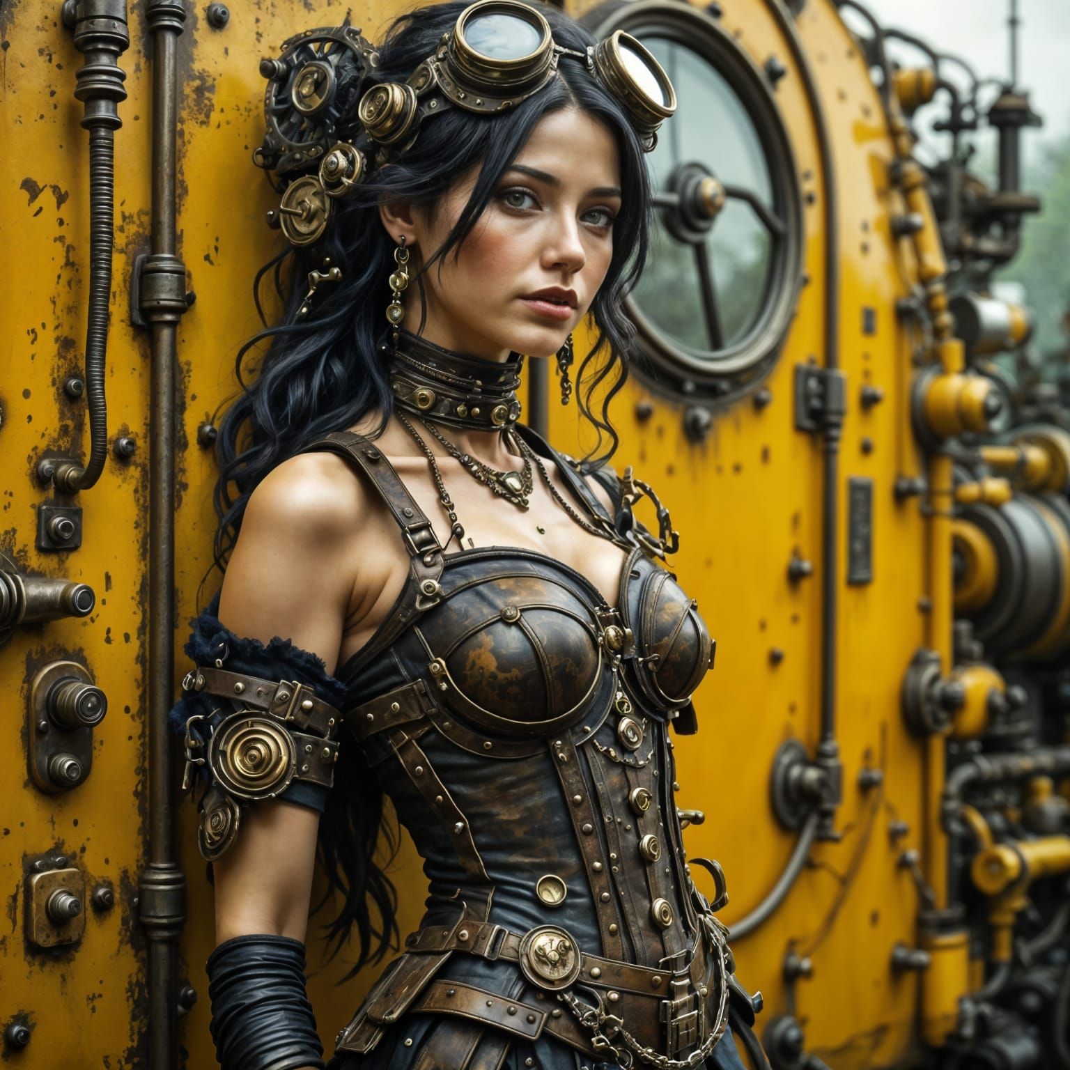 Photorealistic Steampunk Woman with Engine