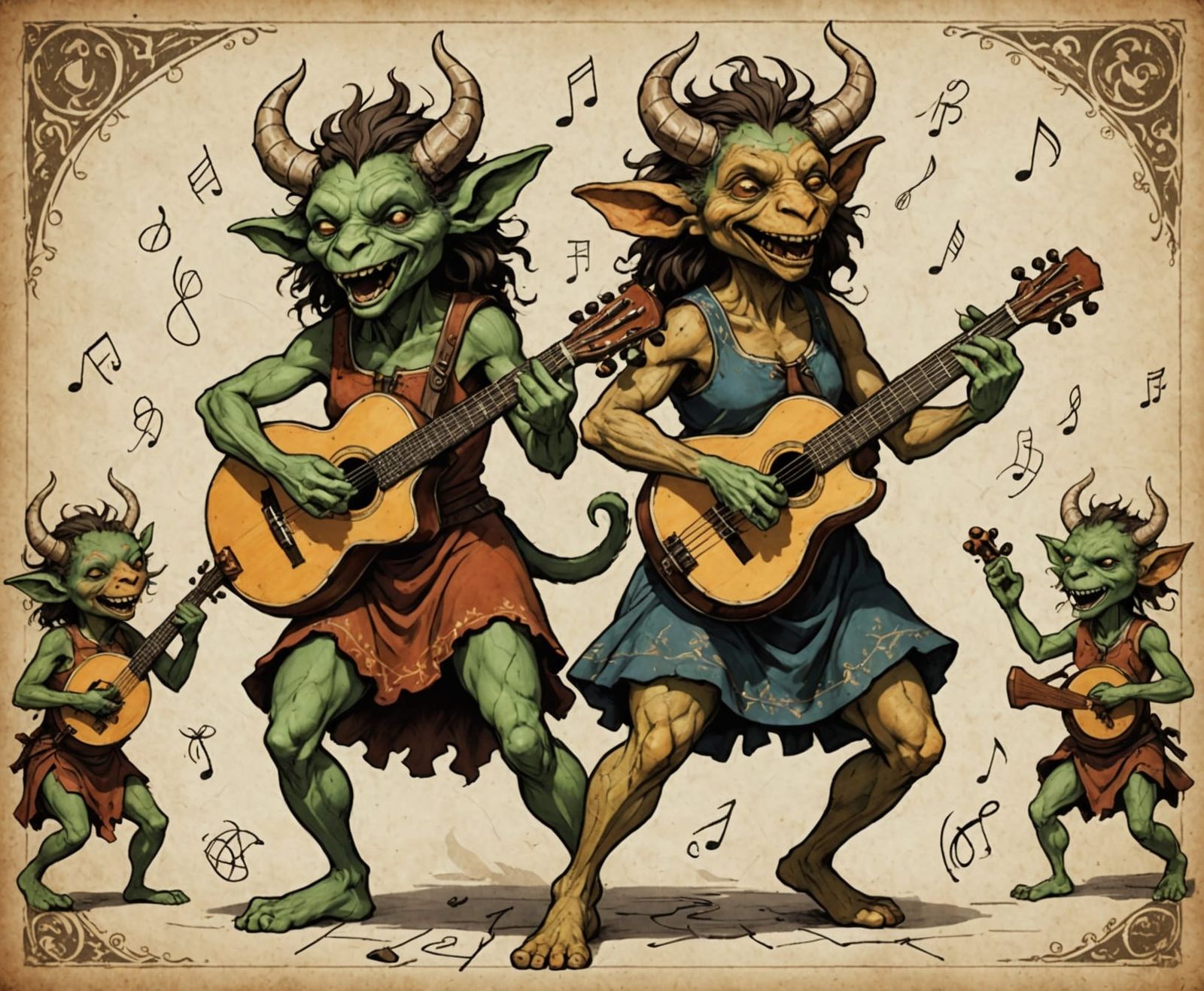 Fantastical Satyrs Dance in a Whimsical Tavern Scene