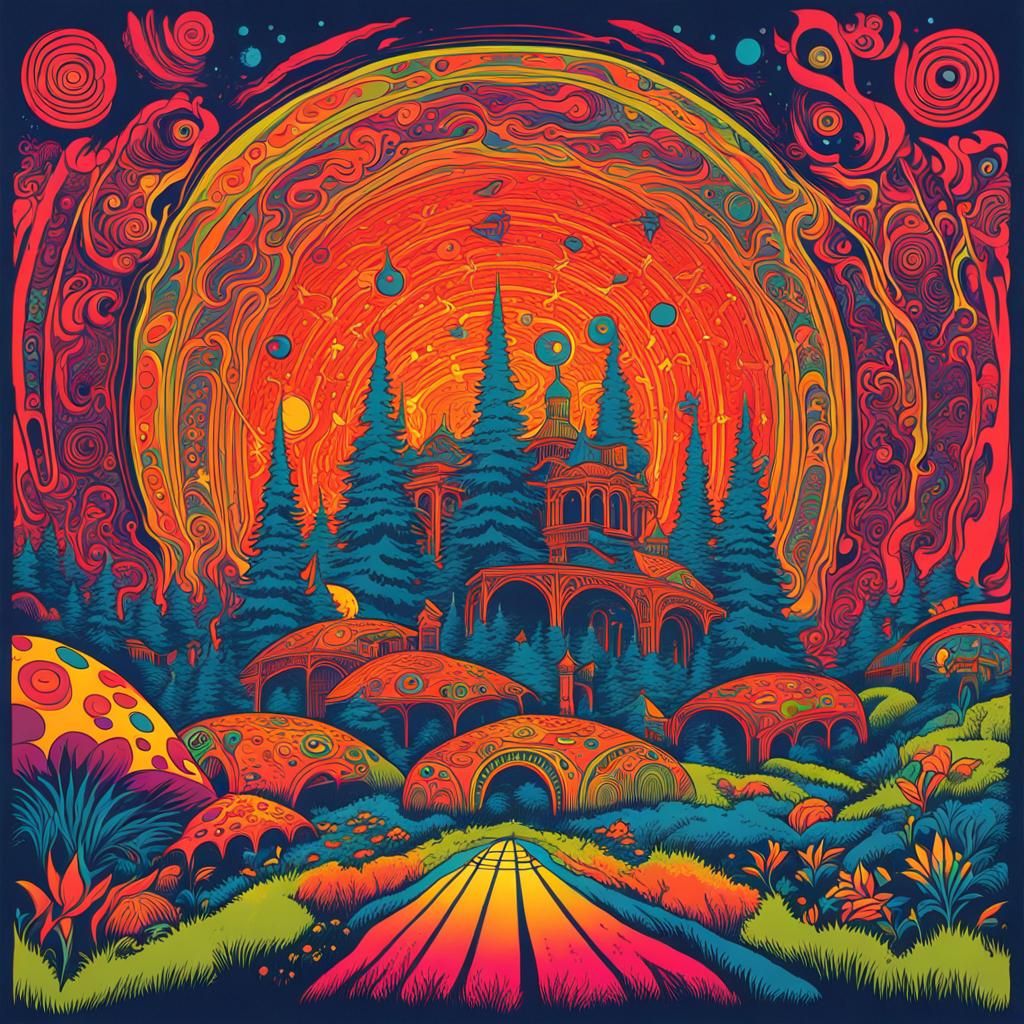 Psychedelic Silkscreen Concert Poster with Vivid Colors