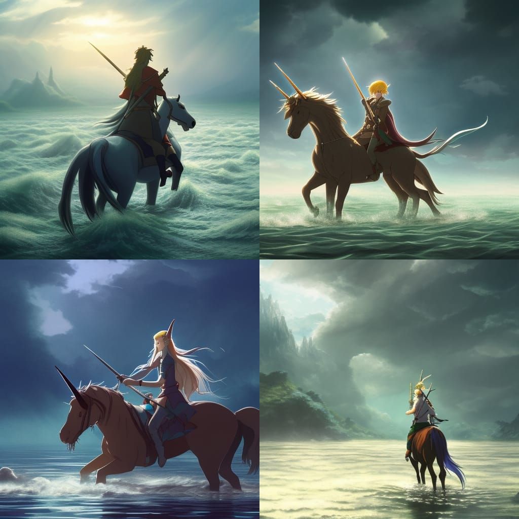 Elven Knight on Unicorn: Anime Battle Scene