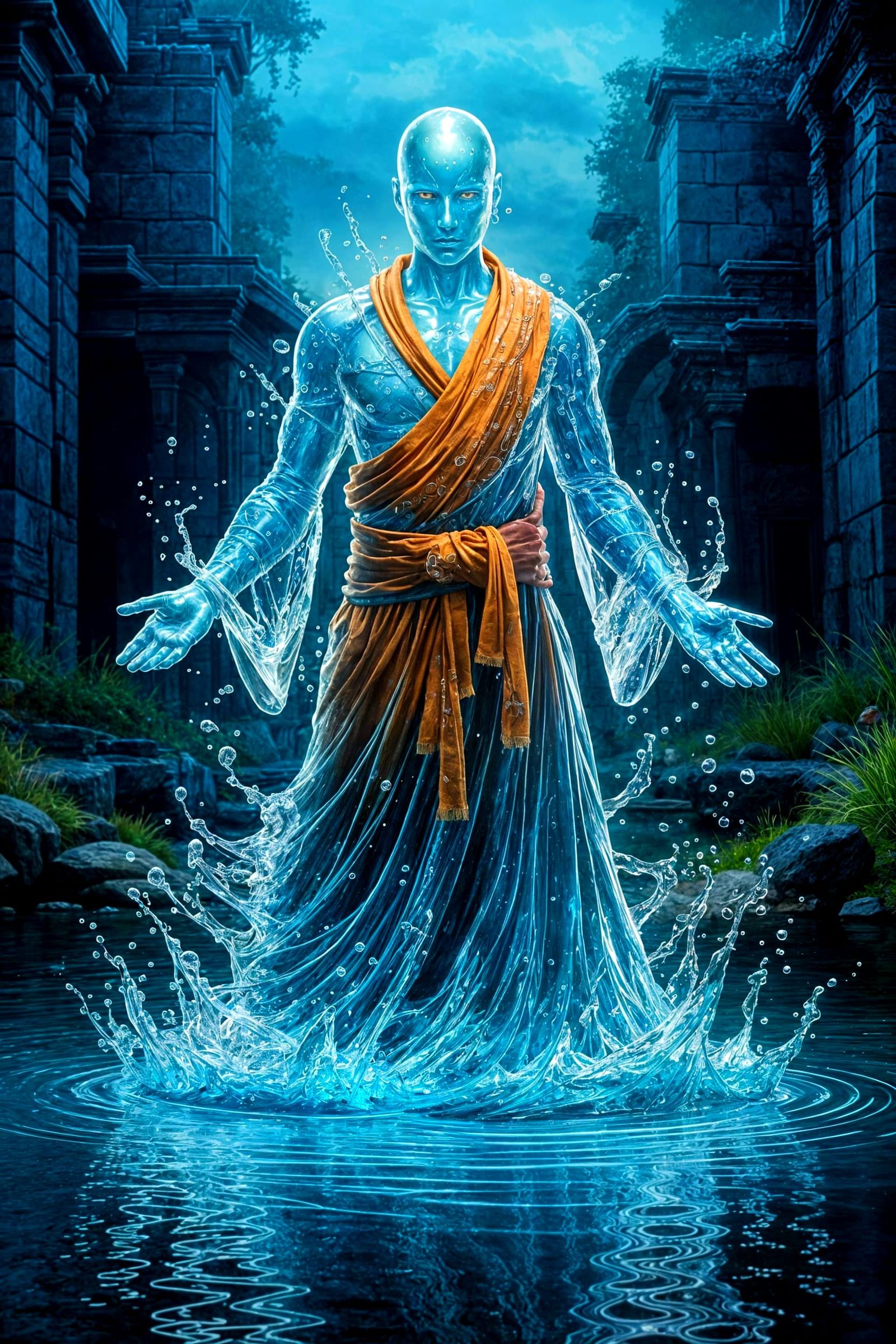 Mystical Water Monk in a Zen River