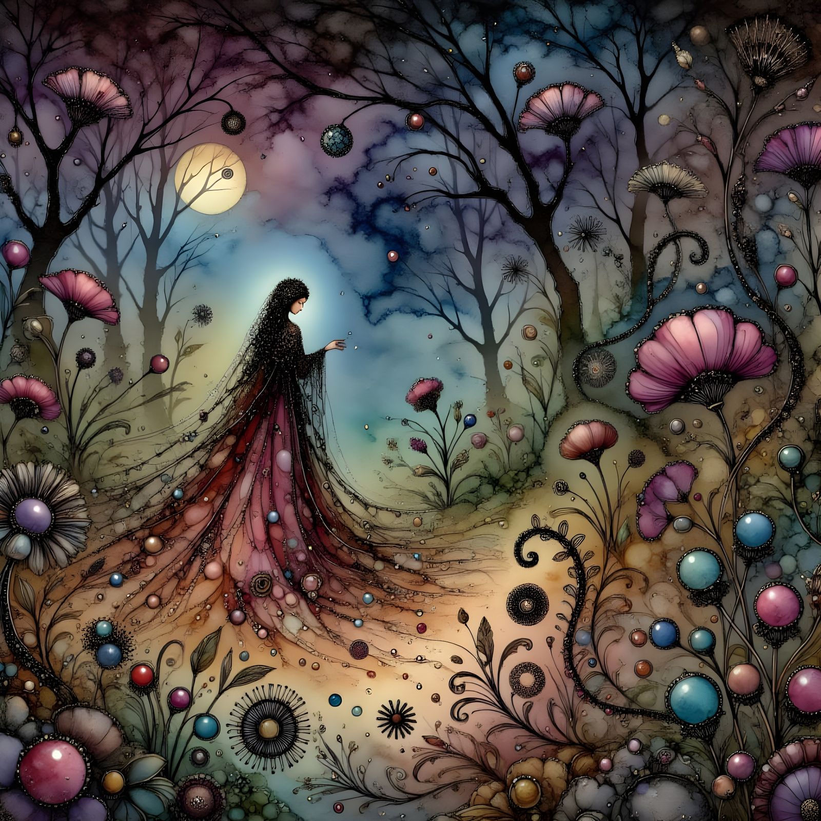 Whimsical Evening in a Lush Garden Setting