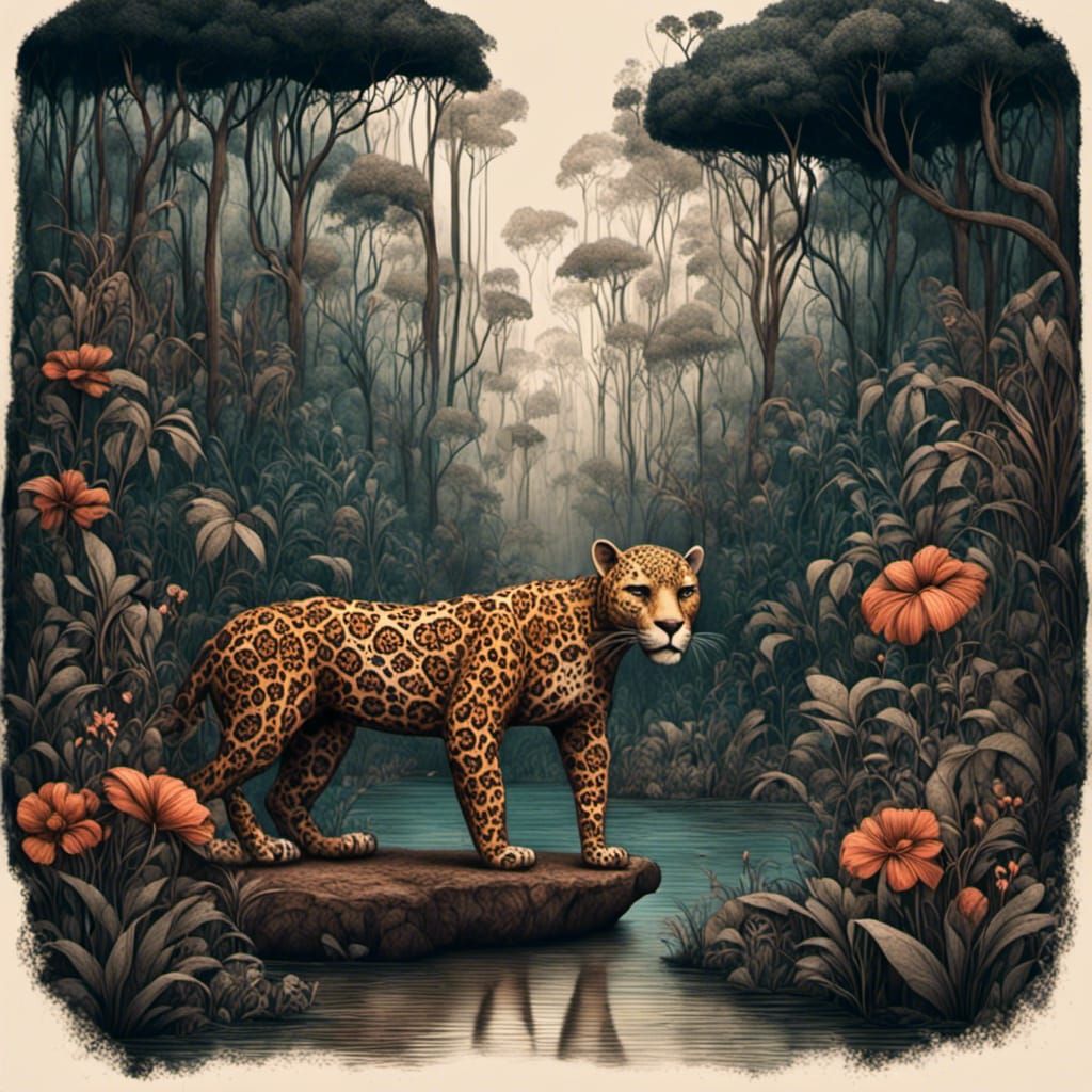 Jaguar in Rainforest: Detailed Matte Painting