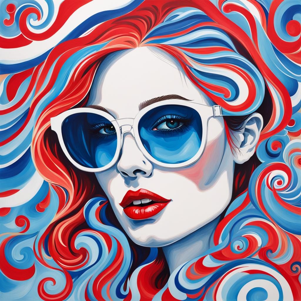 Beautiful Woman with Red Lipstick in Gouache Swirls