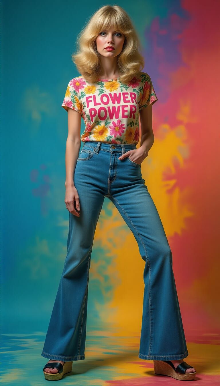 Flower Power: '70s Fashion in Splash Art Style