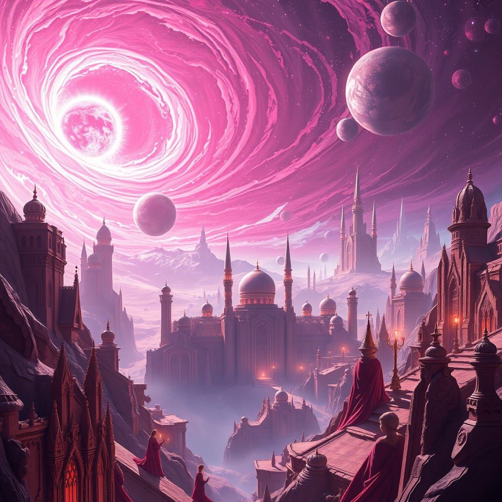 Surreal Cosmic Landscape in Cyberpunk Style