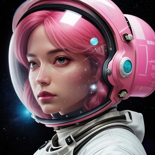Pink Astronaut in Space: Hyperrealistic Concept Art