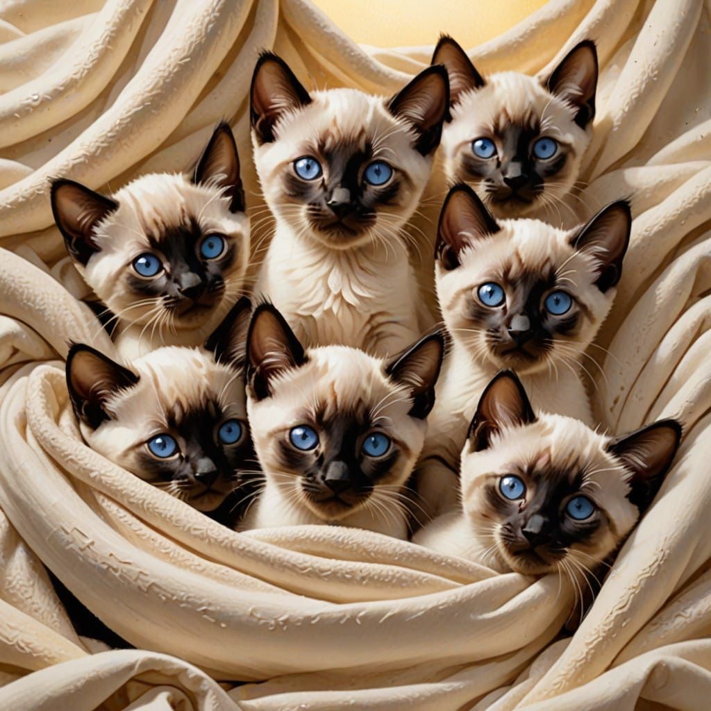 Whimsical Siamese Kittens in Watercolor Style