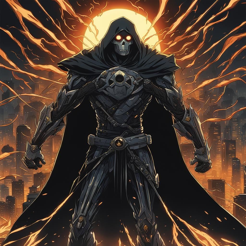 Metal Superhero with Anime Key Visual Superpowers