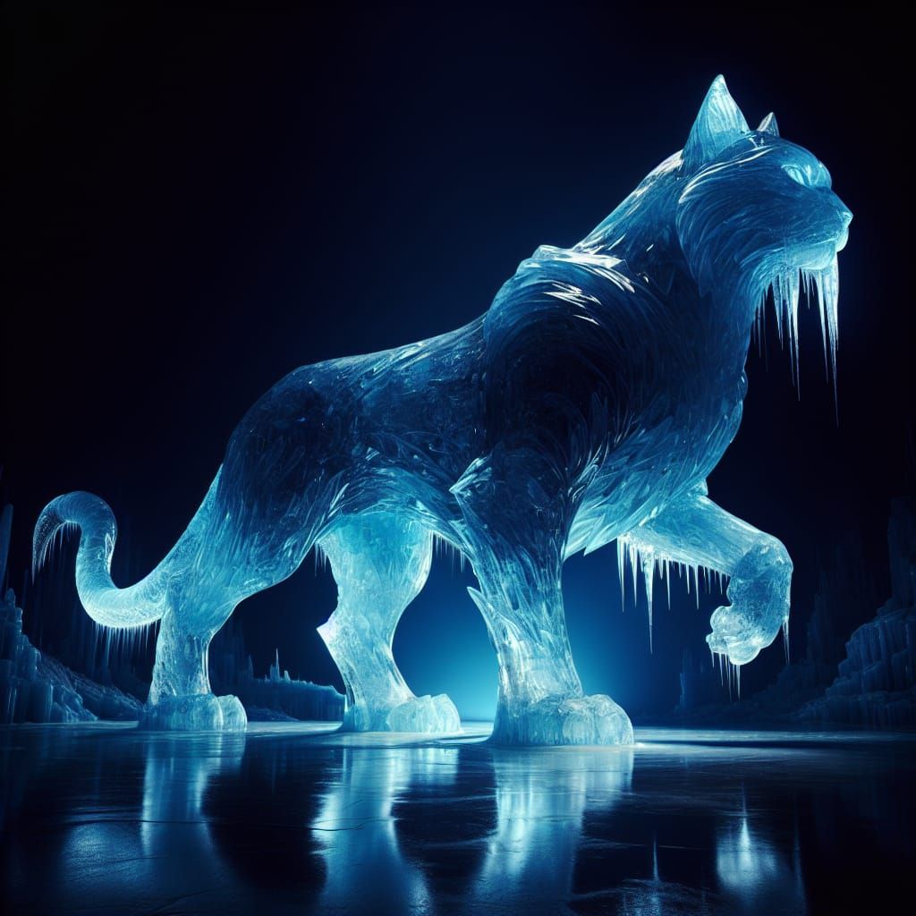 Majestic Ice Cat in Dark Fantasy Scene