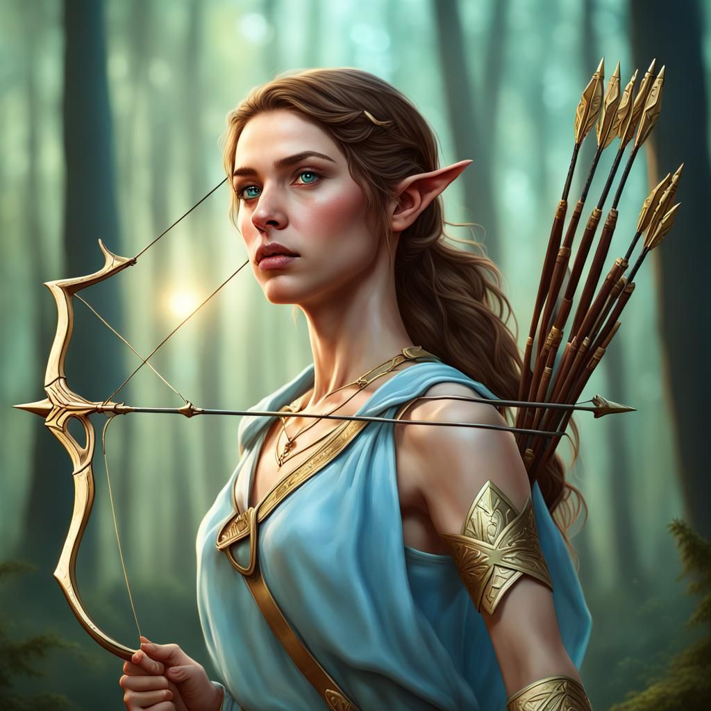 Elf Archer in Forest: Hyperrealistic Concept Art