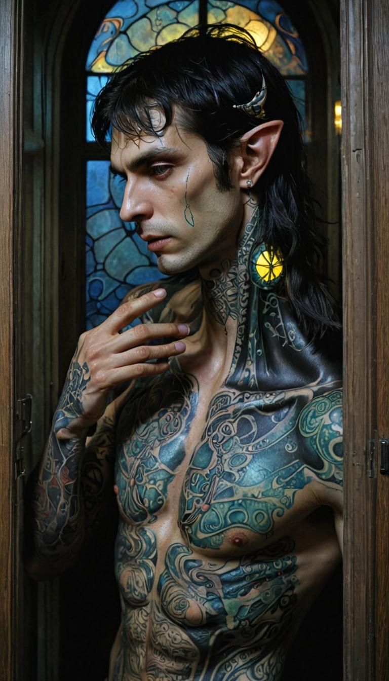 Biopunk Vampire Elf with Bioluminescent Tattoo