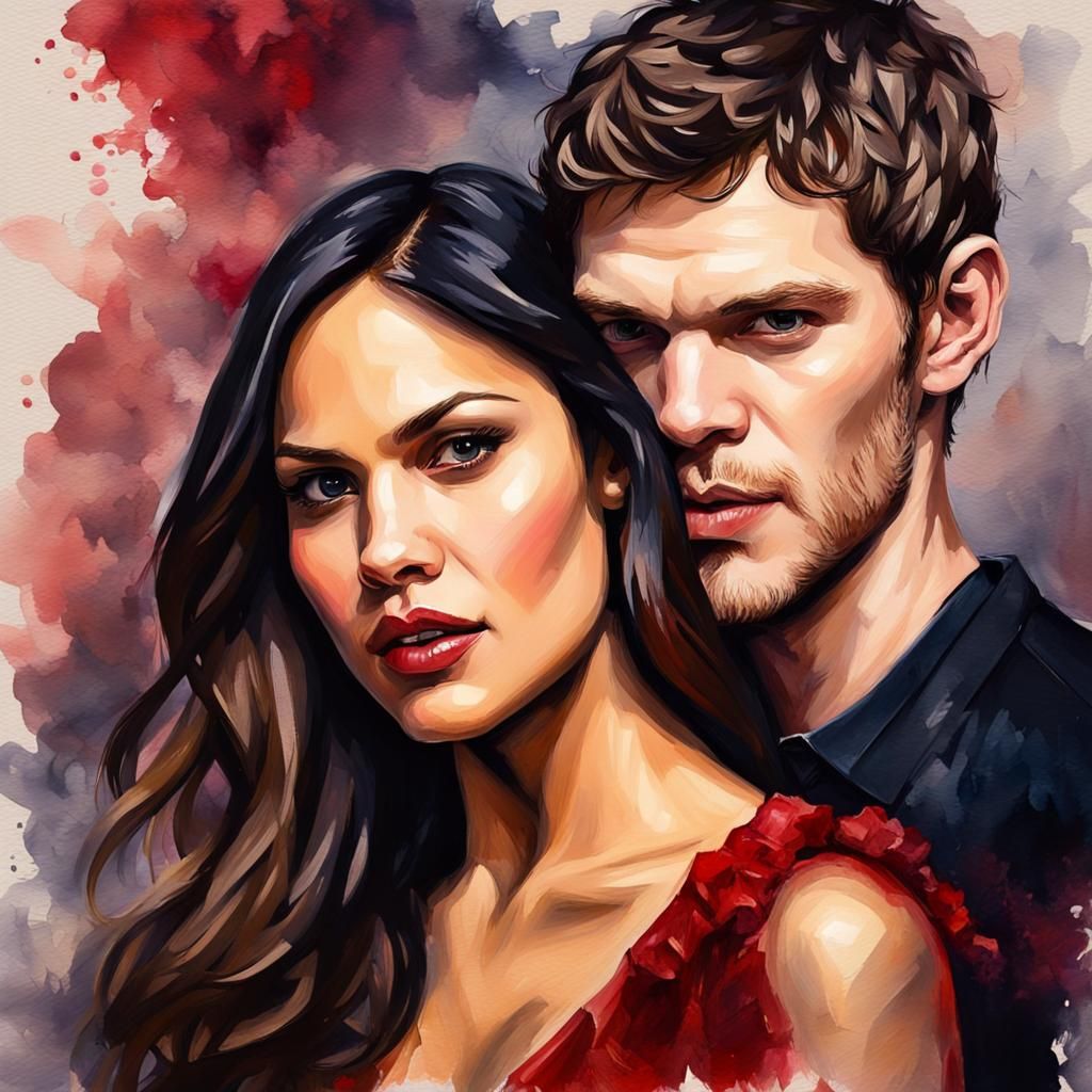Eiza Gonzales and Joseph Morgan Gouache Painting