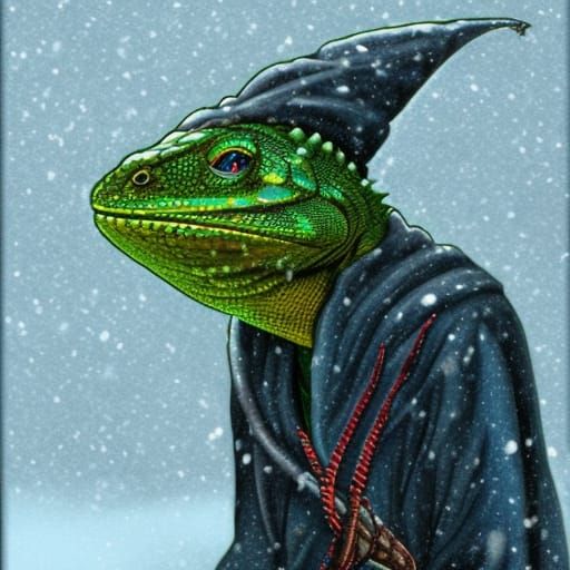 Lizard Wizard Portrait in a Blizzard