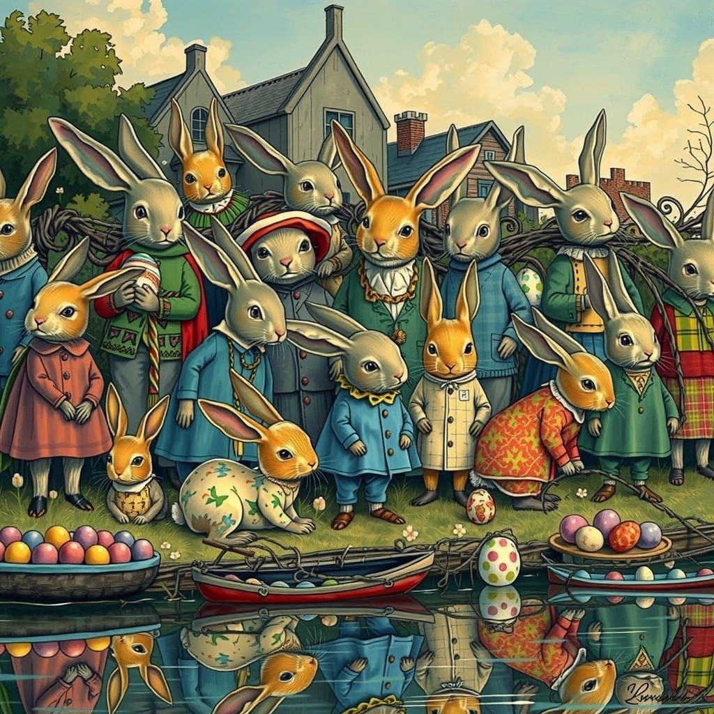Easter Bunnies in Whimsical Evening Light