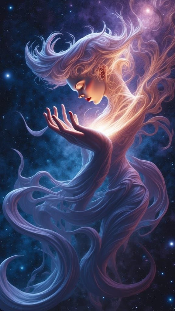 Celestial Being Holds New Galaxy in Cosmic Art