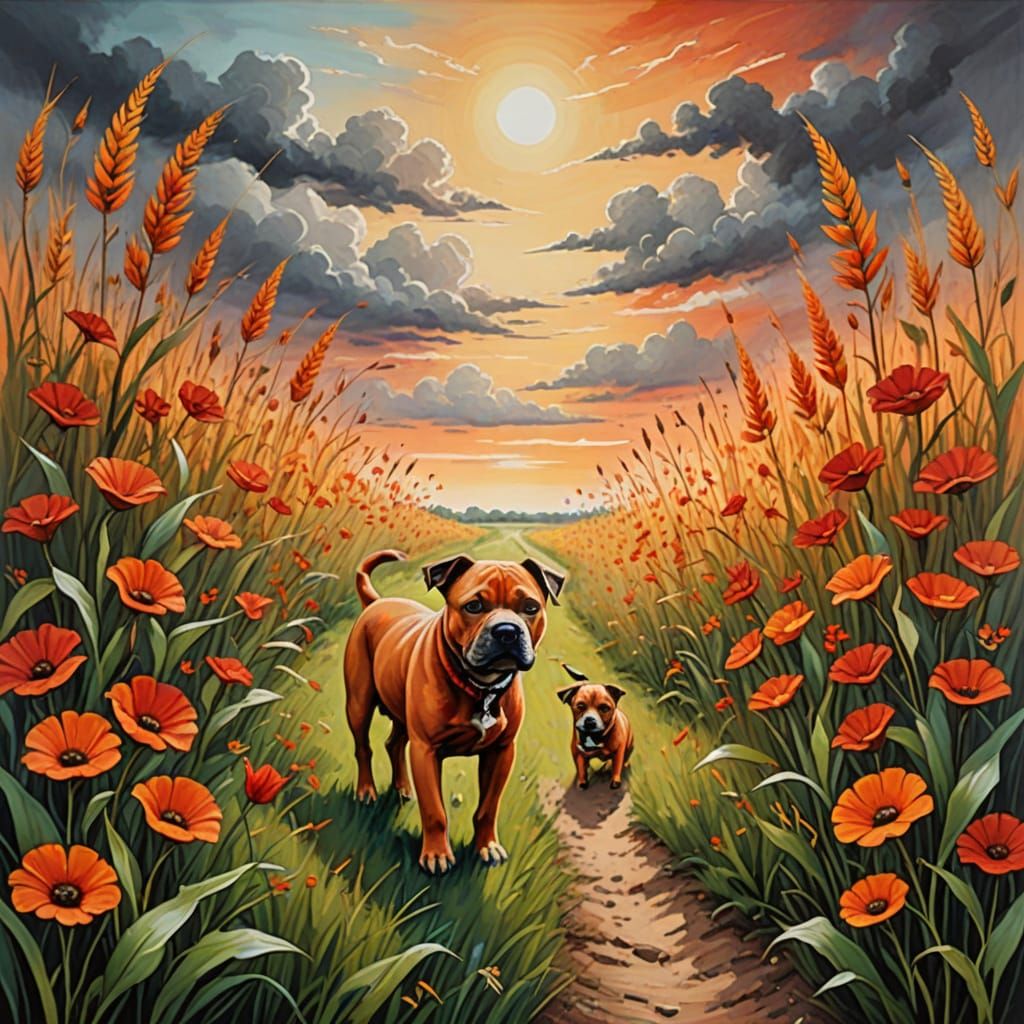 Divine Light Guides Man with Puppy on Lonely Path