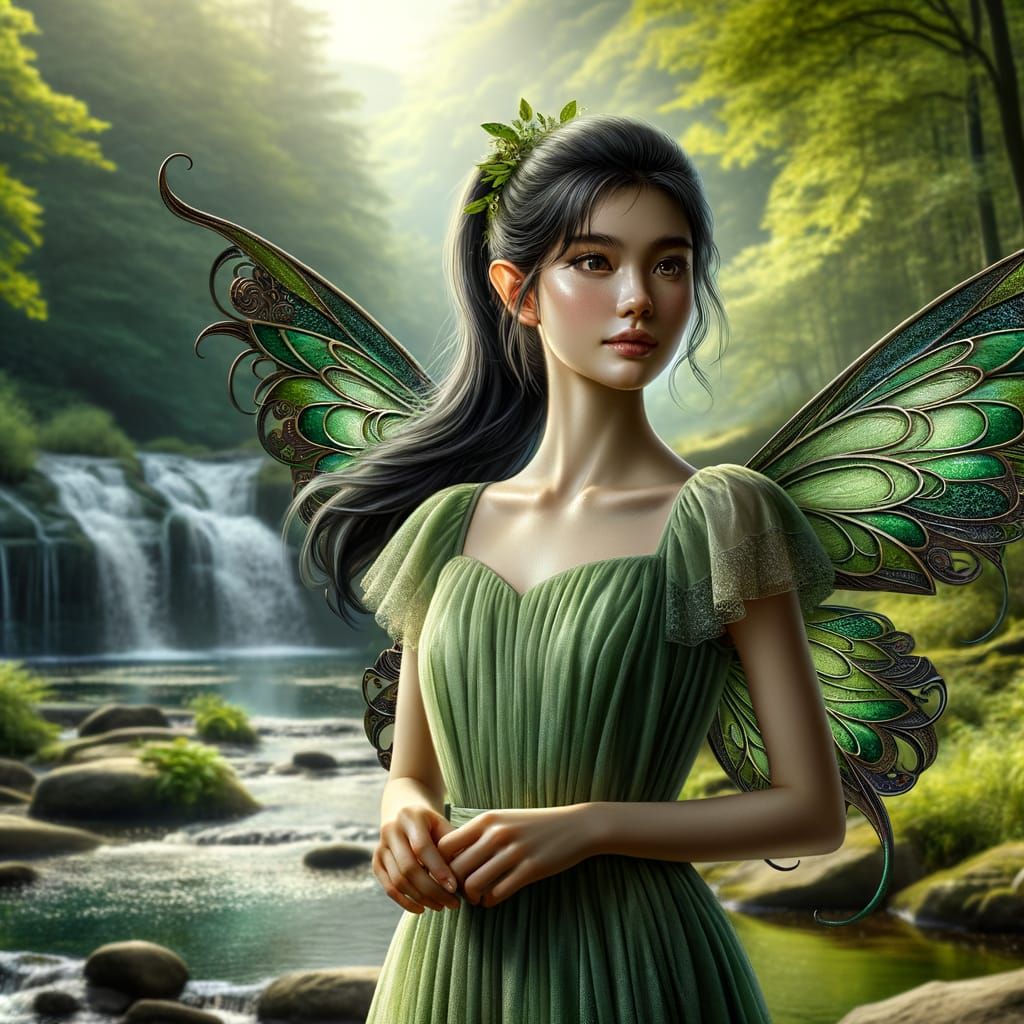 Young Faerie Queen Portrait by Woodland Stream