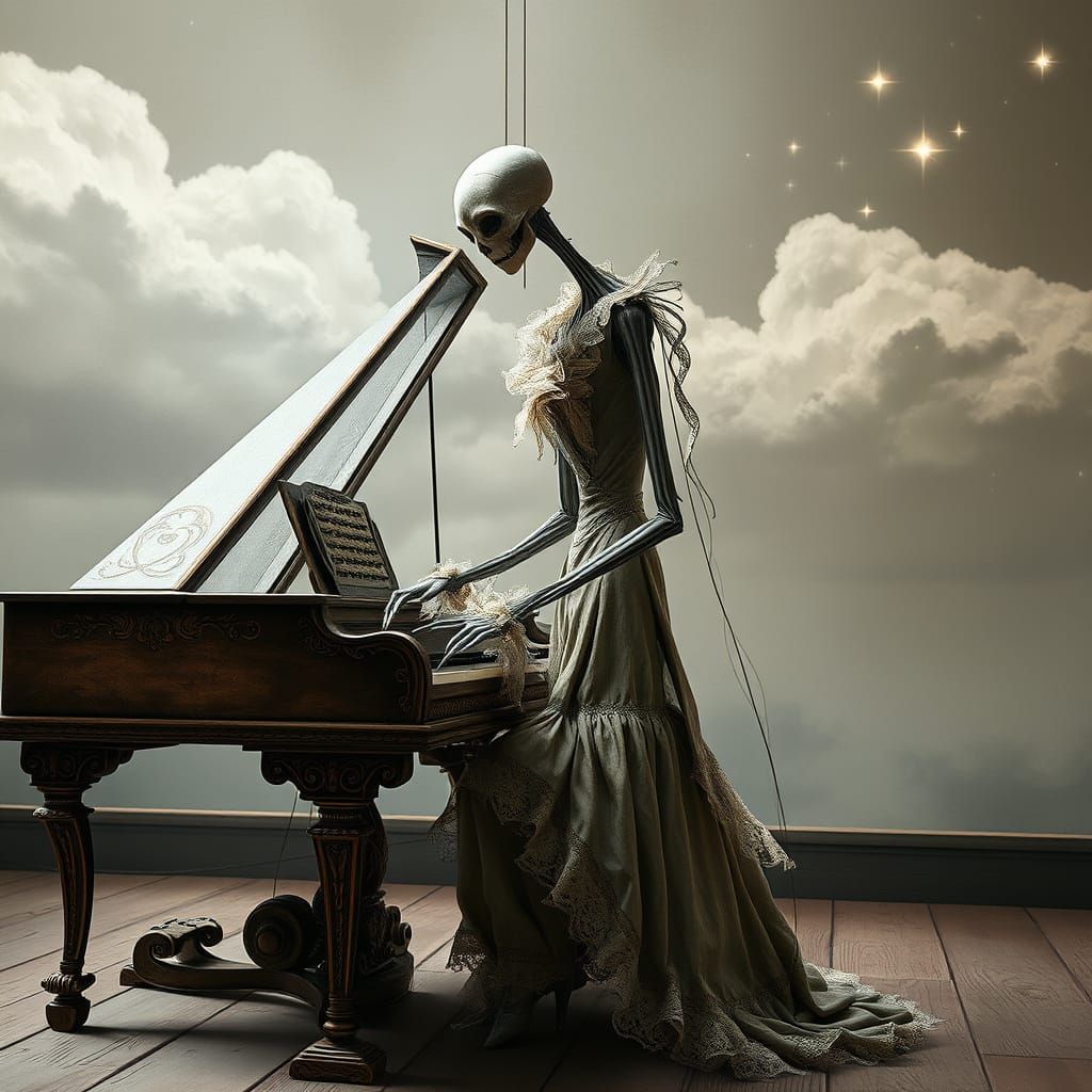 Ethereal Slenderman Marionette Plays Antique Piano in Whimsi...
