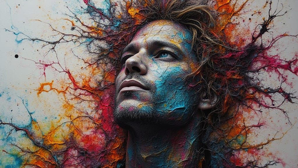 Abstract Portrait as Rainbow Metallic Inkblot Map