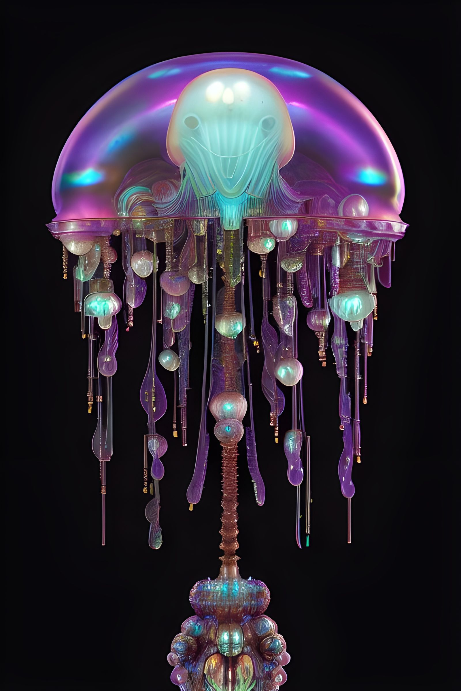 Opalescent Cyborg Jellyfish Lamp in Biopunk Style