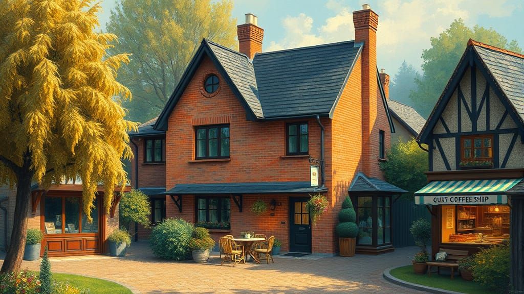 Impressionist Guesthouse Scene in Village