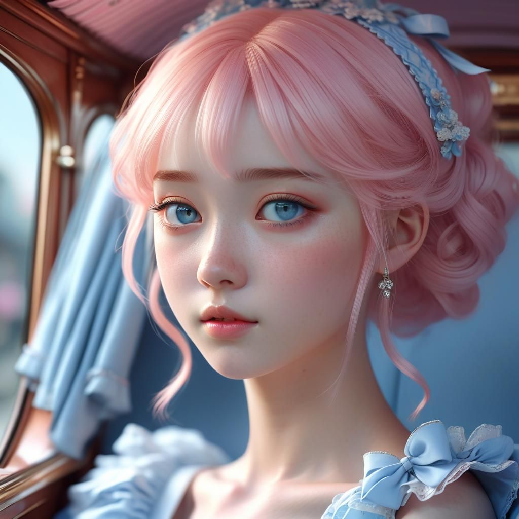 Anime Girl in Carriage: 3D Art Portrait