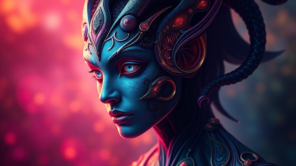 Mystical Being Portrait in Art Nouveau Style