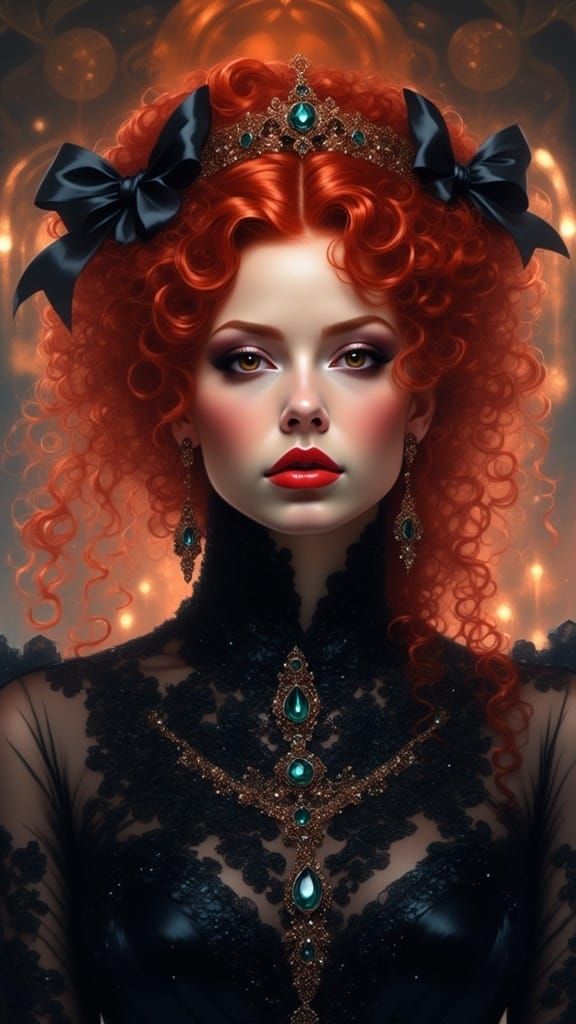 Ethereal Gothic Lady in Holographic Black Gown with Emerald....