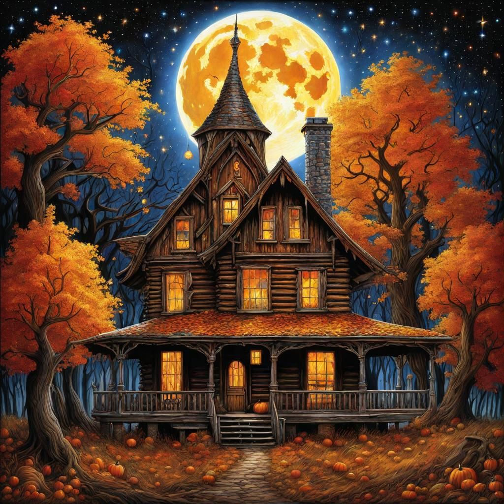 Gothic Autumn Cabin in Tim Burton Style