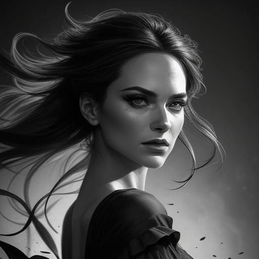 Ballerina in Spotlight, Twirling in Charcoal Portrait