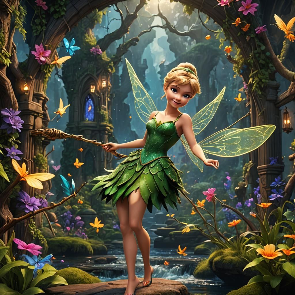 Detailed Matte Painting of Tinkerbell in Fantasy Style
