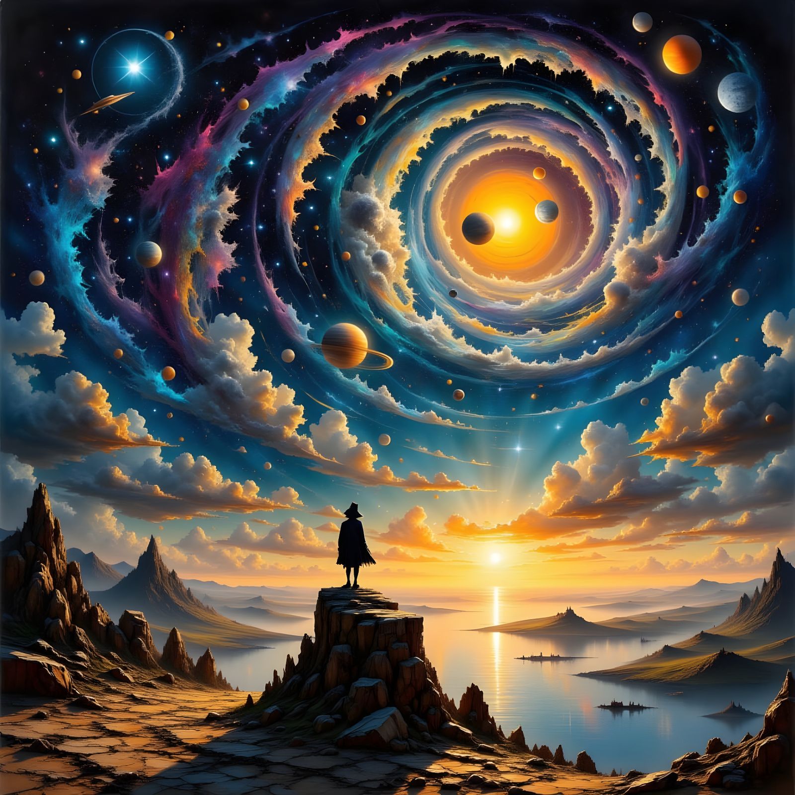 Cosmic Swirl of Planets, Sun, and Stars