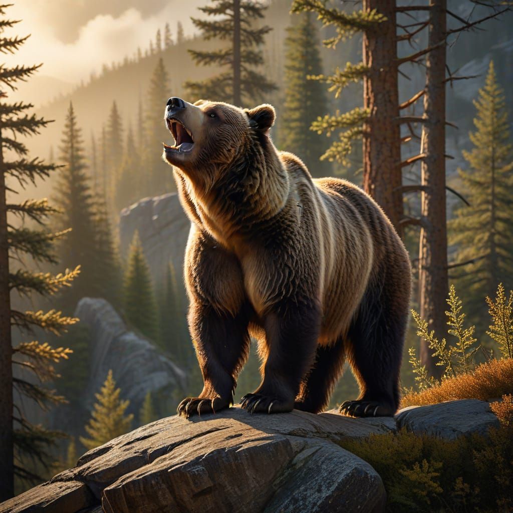 Hyper-Realistic Grizzly Bear in Majestic Mountain Landscape