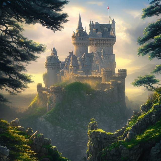Mystical Medieval Castle on Cliffs with Anime Visuals