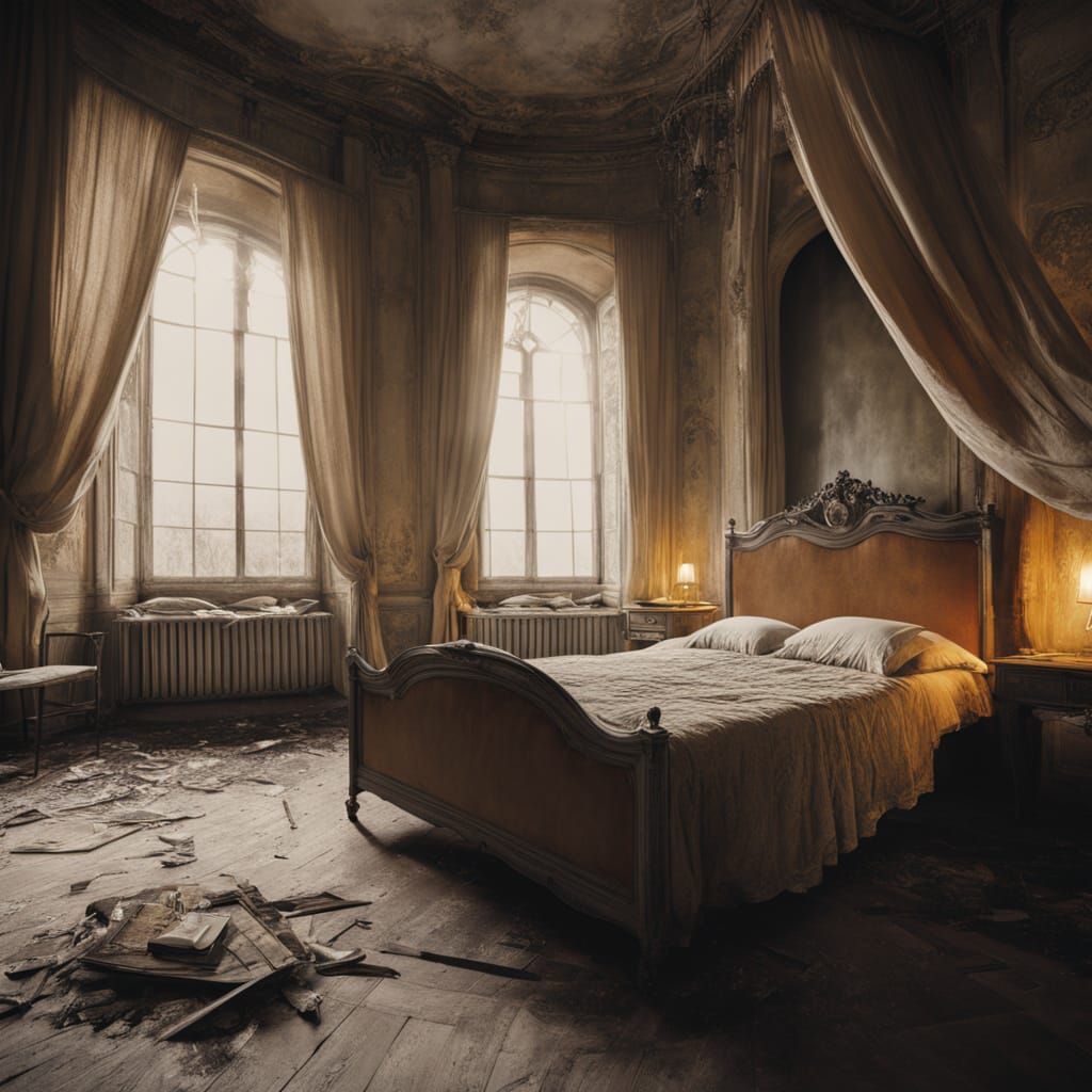 Abandoned Baroque Castle Master Bedroom in Cinematic Style