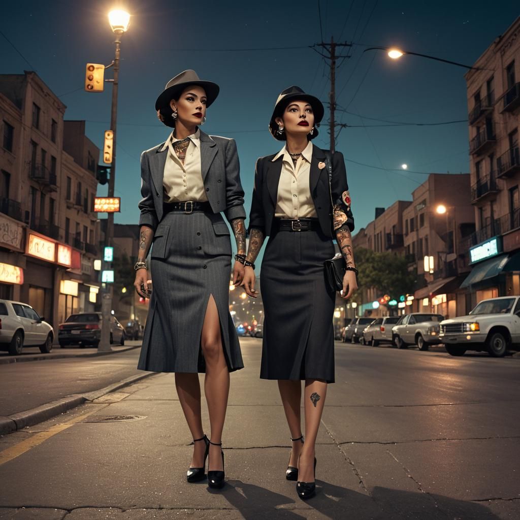 Mexican Zoot Suiter and Femme Fatale in Matte Painting