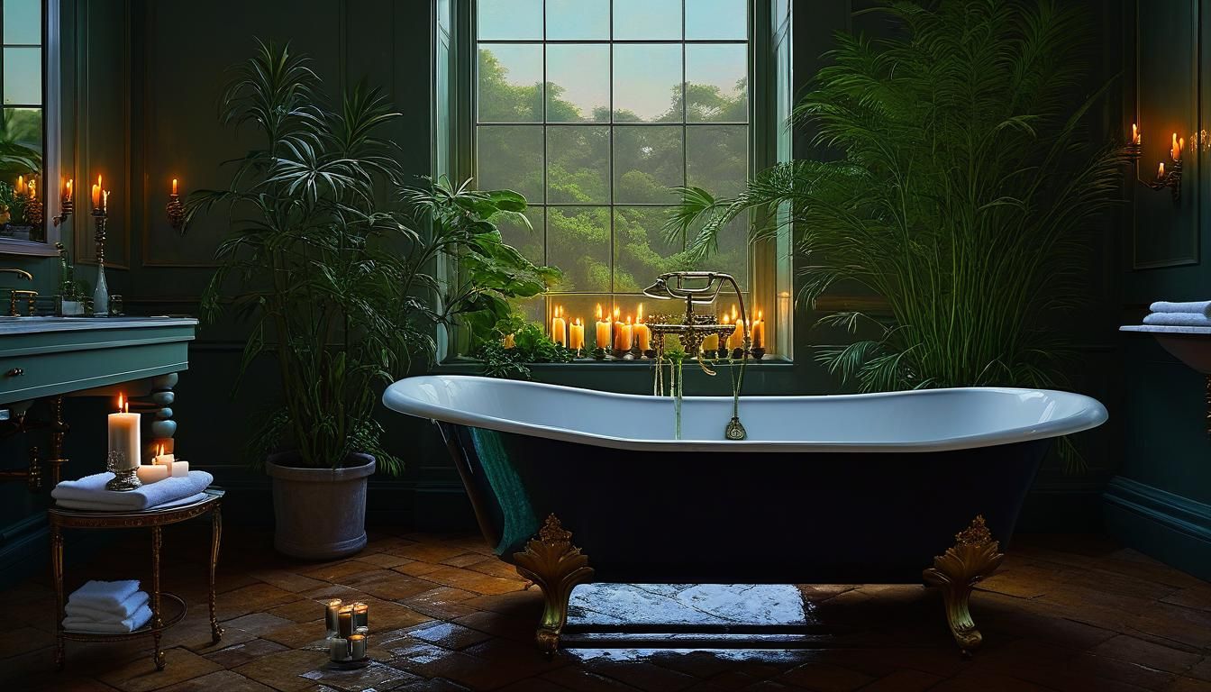 Luxurious Pearlescent Bathtub in Elegant Bathroom