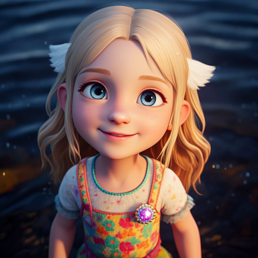 Cheerful Cartoon Girl in Vibrant Fantasy Art