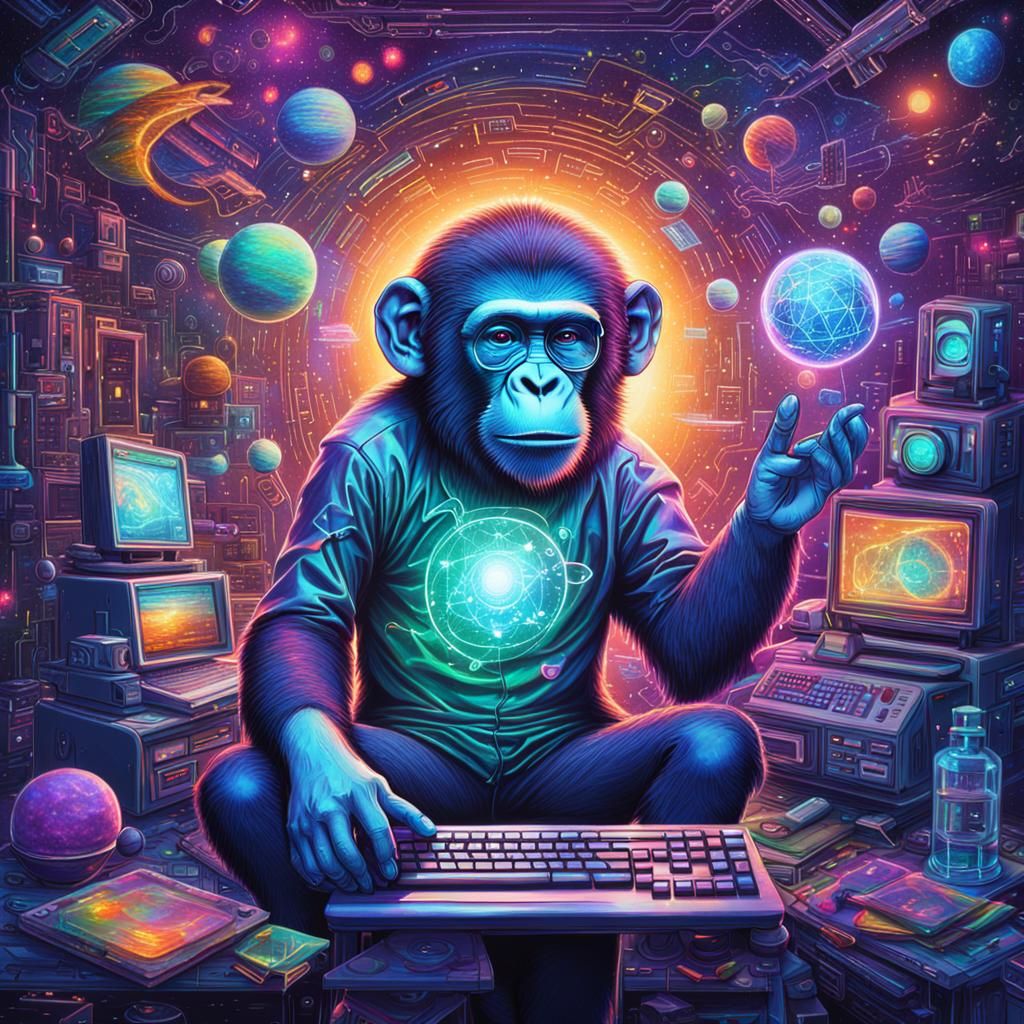 Futuristic Monkey Scientist Bedroom in Astral Illustration