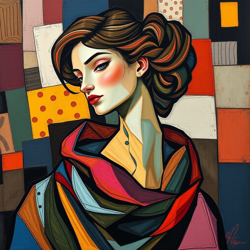 Cubist Young Woman in Vibrant Geometric Art