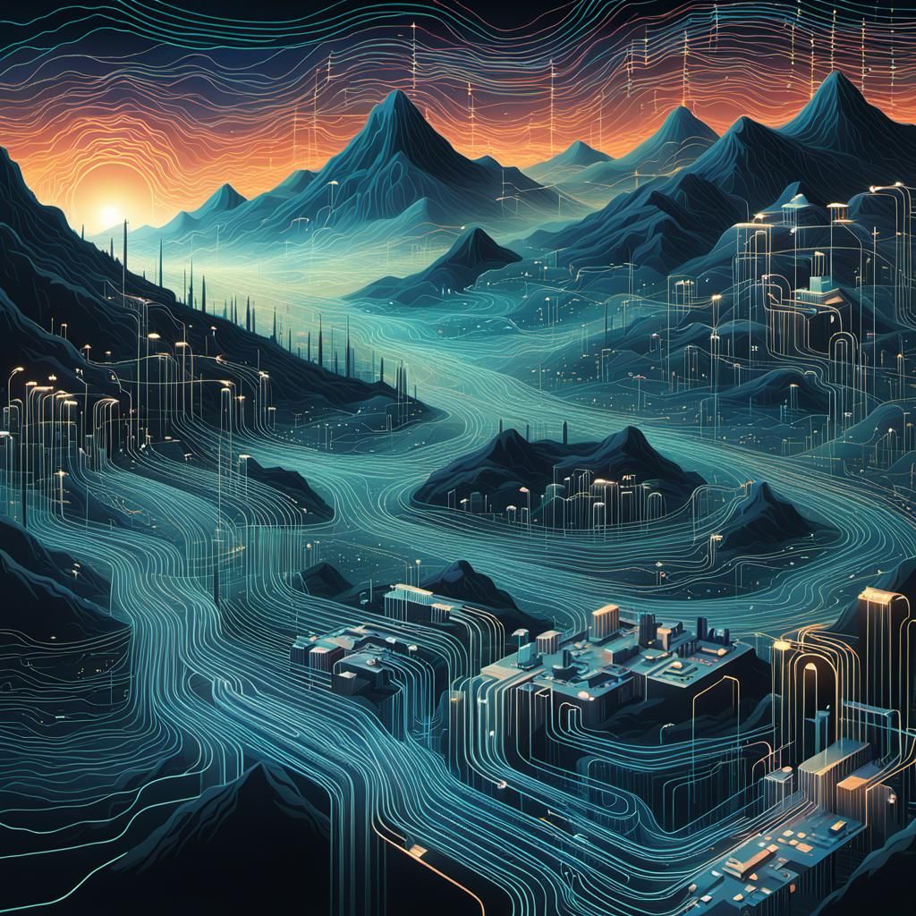 Surreal Data Stream Landscape Illustration